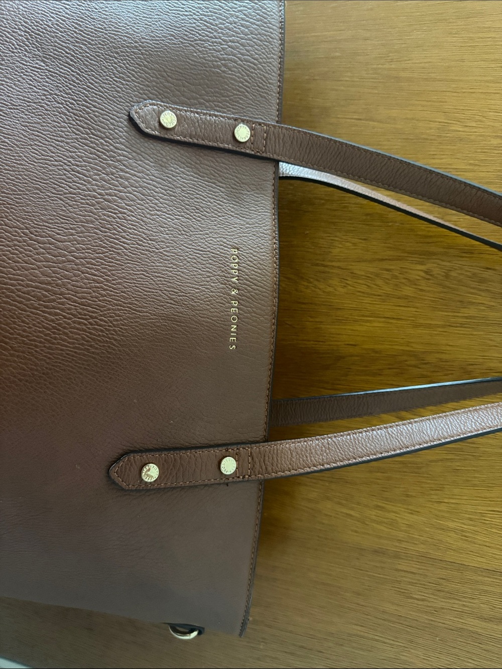 Poppy & Peonies Brown Pebbled Leather Tote